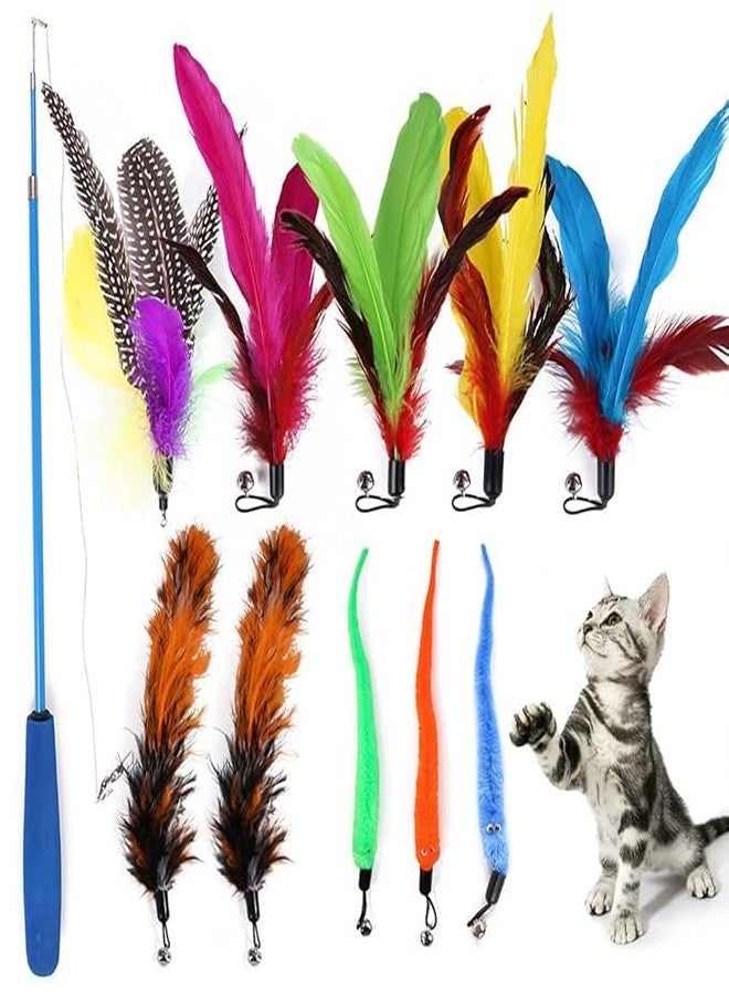 ERITIN Cat Interactive Toys Set with Retractable Teaser Wands and Feather Worm Toys Kitten Variety of Vibrant Colours Activity to Exercise Cats and Kittens - Image 1